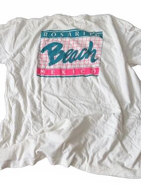 Vintage 90s Rosarito Beach Mexico Tourist T-Shirt White Large